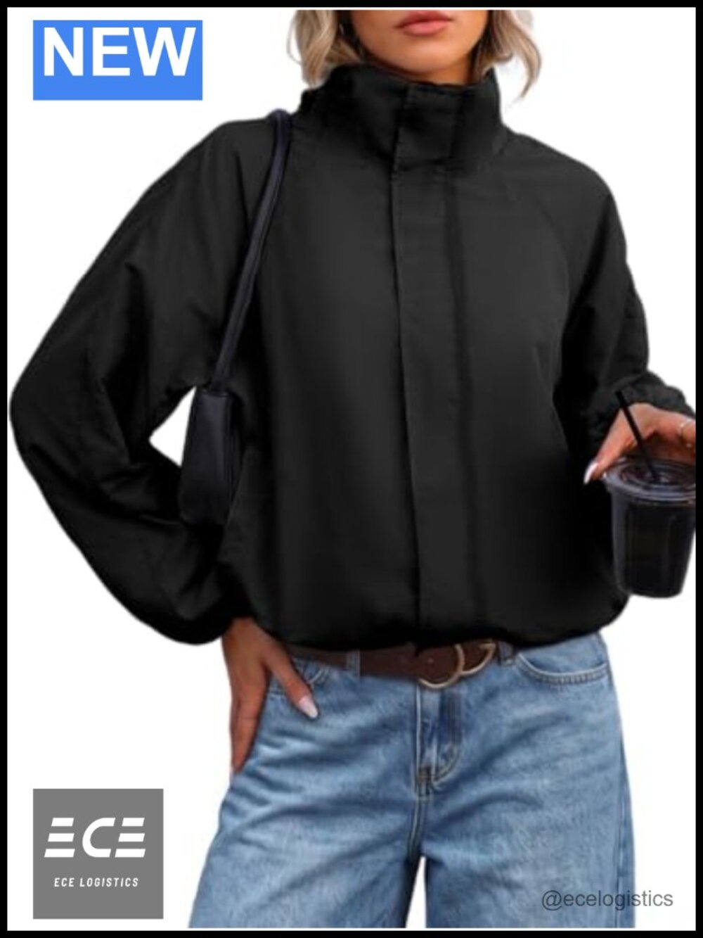 Women's Lightweight Funnel Neck Windbreaker Zip Up Casual Jacket